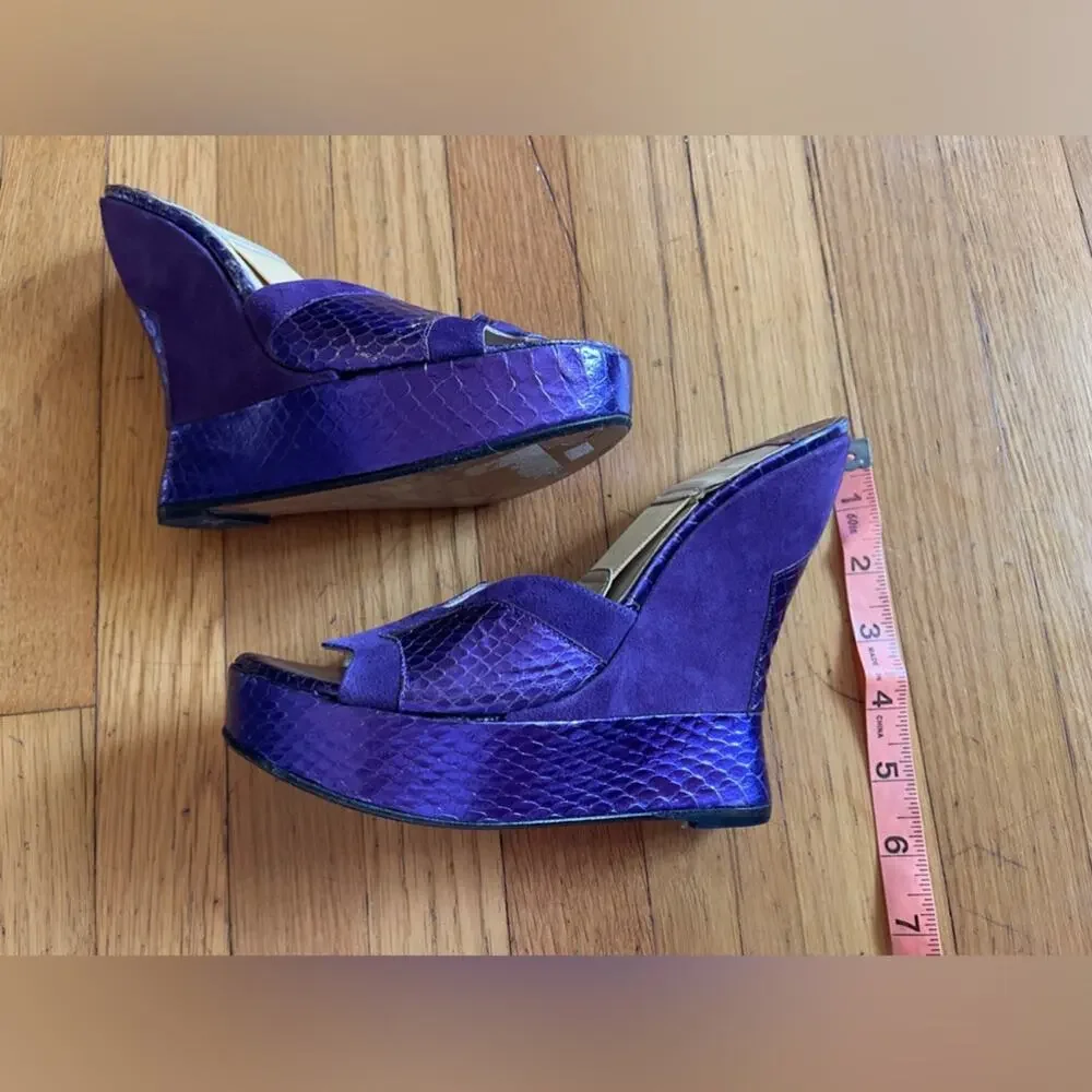 90s Vintage Terry De Havilland Purple Platform Wedge Heel - Picture 5 of 12